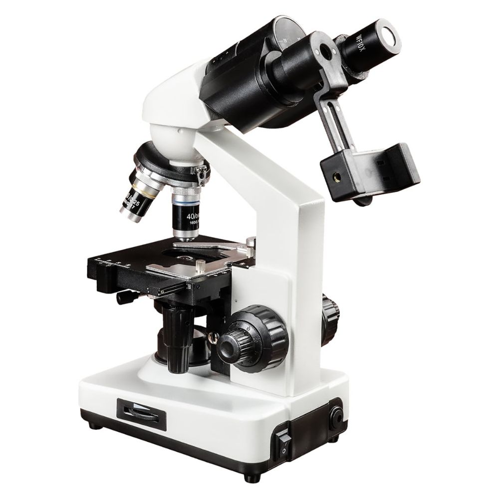 SM201 Binocular Compound Lab Microscope 40-2500x Magnification With Phone Adapter For Teaching Experiment & Biological Detection