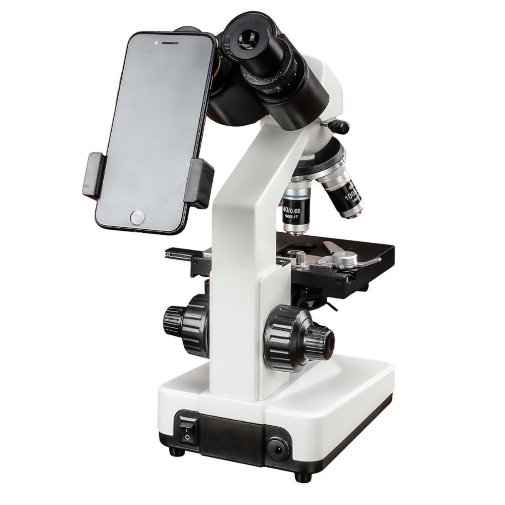 SM201 Binocular Compound Lab Microscope 40-2500x Magnification With Phone Adapter For Teaching Experiment & Biological Detection