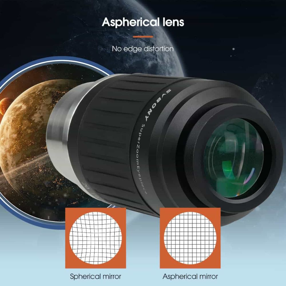 SV230 Super Zoom Aspheric Eyepiece Clickstop Parfocal Design 8-20mm 57°- 72° AFOV for Astronomical Observation with 1¼