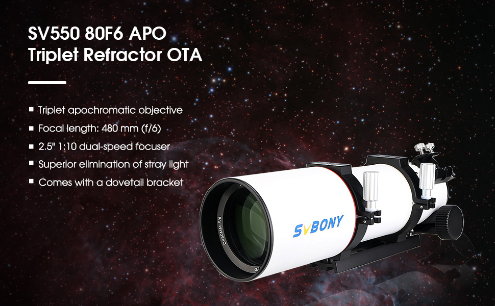 Svbony SV550 Telescope 80mm Triplet APO OTA Refractor for Astronomy - F9381A