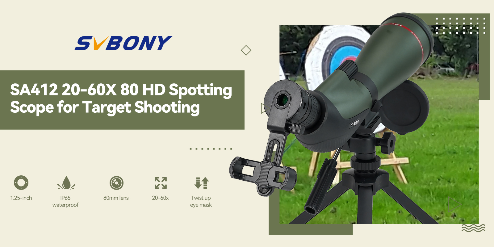 SA412 Spotting Scope 20-60X80mm HD FMC 1.25inch With Mobile Phone Bracket &  Bluetooth Shutter For Middle-range Shooting